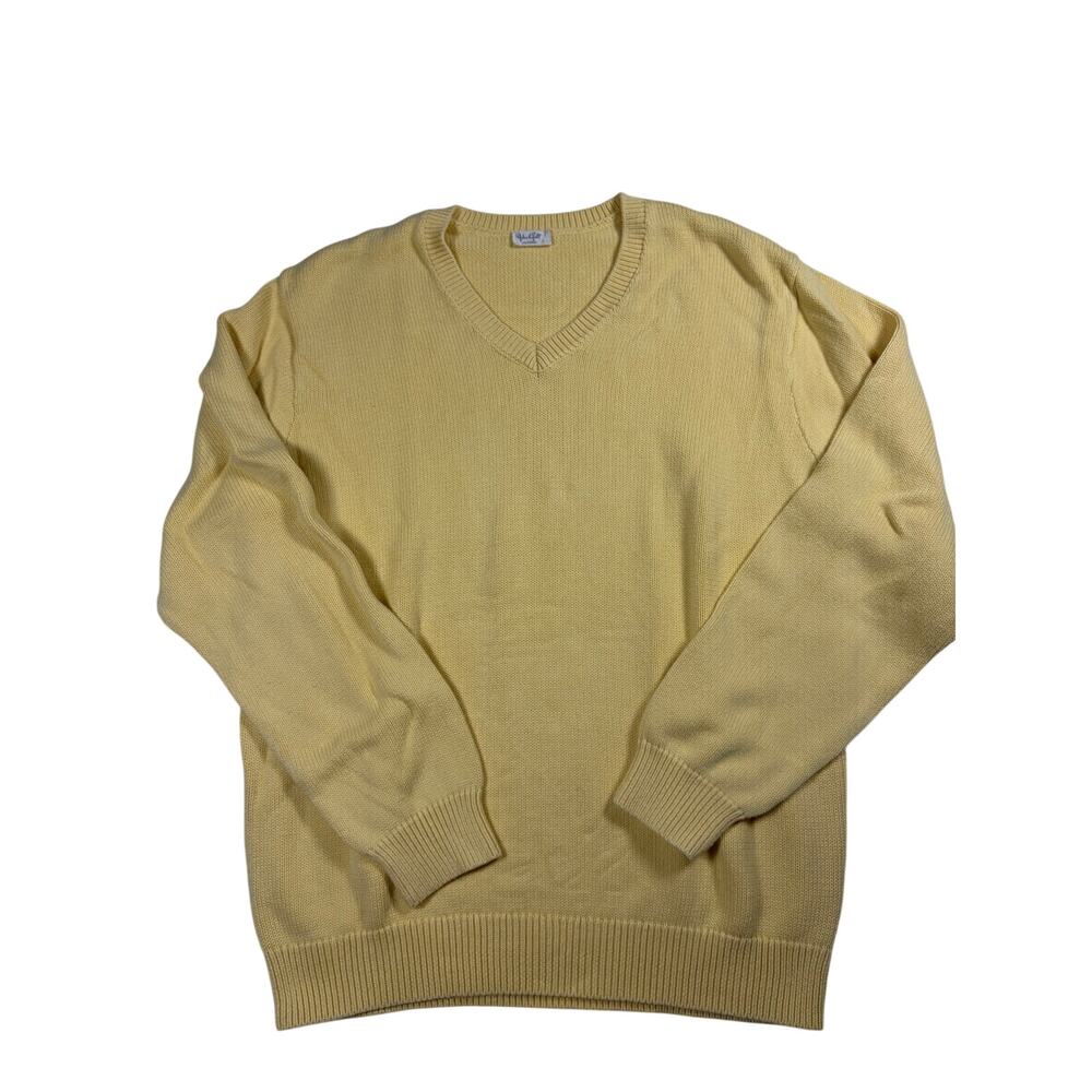 J Galt Shanghai V Neck Sweater‎ Butter Yellow Cotton Acrylic Knit Long Sleeve S